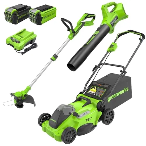 Greenworks 40V Lawn Mower, Blower and String Trimmer Combo